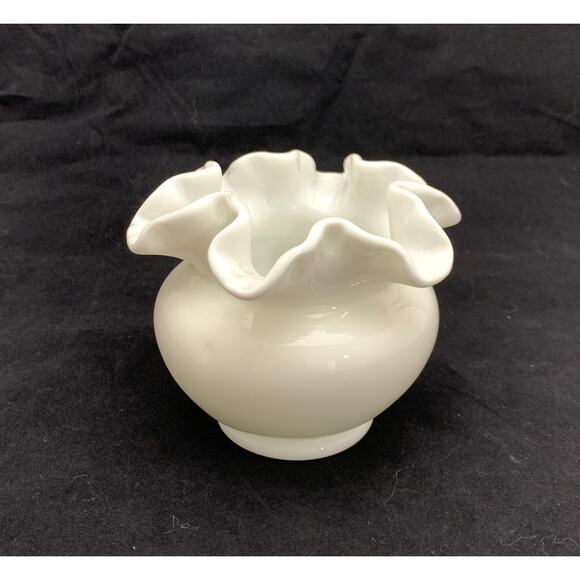 Fenton Other - Fenton 7254 Double Crimped Vase Rose Bowl Ruffled All White Milk Glass 3.5" 50s